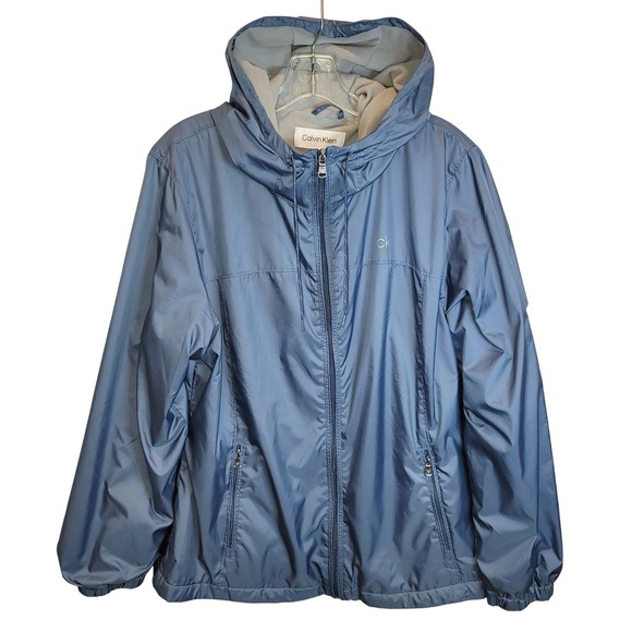 Calvin Klein Jackets & Blazers - Calvin Klein Fleece Lined Hooded Full Zip Windbreaker Jacket Sz XL Gray Blue